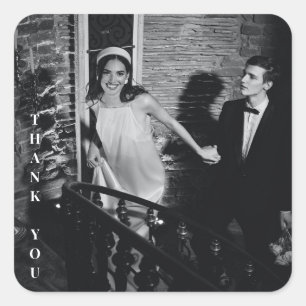 Minimalist Modern Custom Photo Wedding Thank You Square Sticker