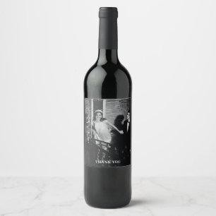 Minimalist Modern Custom Photo Wedding Thank You Wine Label