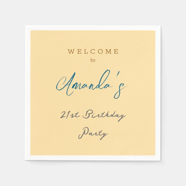 Minimalist Modern Cute Birthday Party Beige Napkin (Front)