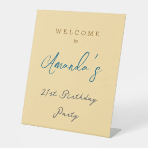 Minimalist Modern Cute Birthday Party Beige Pedestal Sign