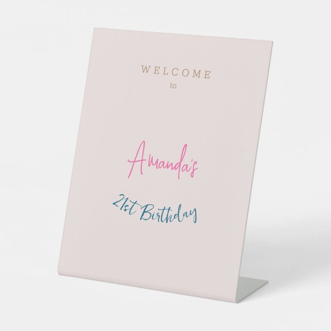 Minimalist Modern Cute Birthday Party Pedestal Sign (Front)