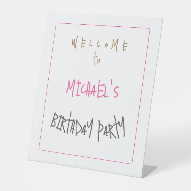 Minimalist Modern Cute Birthday Party Pedestal Sign (Front)