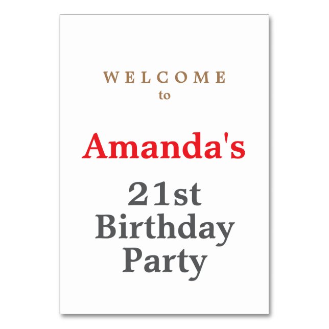 Minimalist Modern Cute Birthday Party Table Number (Front)