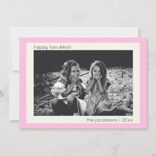 Minimalist Modern Cute Pink Hanukkah Photo Holiday Card
