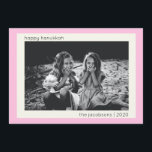 Minimalist Modern Cute Pink Hanukkah Photo Holiday Card<br><div class="desc">Celebrate Hanukkah with this minimalist and modern photo holiday card, featuring a cute pink border for a touch of warmth and charm. The simple and clean design allows your photo to take centre stage, while the editable text lets you personalise your holiday greeting. Perfect for sending warm wishes to loved...</div>