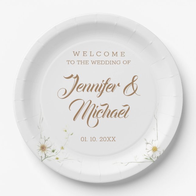 Minimalist Modern Cute Wedding Welcome Paper Plate (Front)