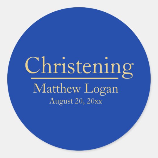 Minimalist & Modern Dark Blue and Gold Christening Classic Round Sticker
