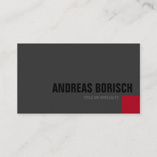Minimalist Modern Dark Grey Red Business Card (Front)