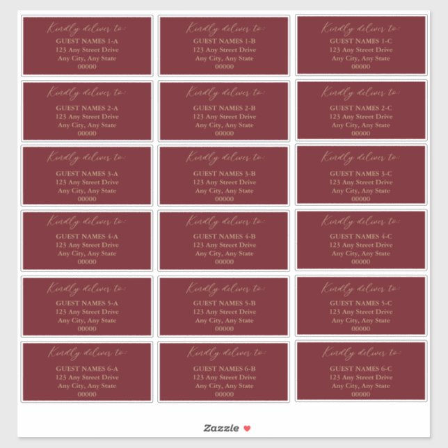 Minimalist Modern Dark Red Wedding Guest Address   (Sheet)