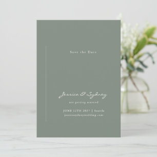 Minimalist Modern Dark Sage Green Script Wedding Save The Date