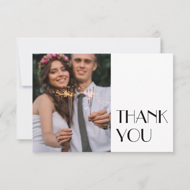 Minimalist Modern Deco Frame Photo Flat Thank You Card (Front)