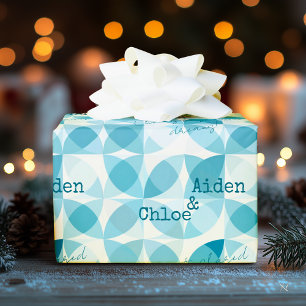 Minimalist modern design in teal geometric pattern wrapping paper