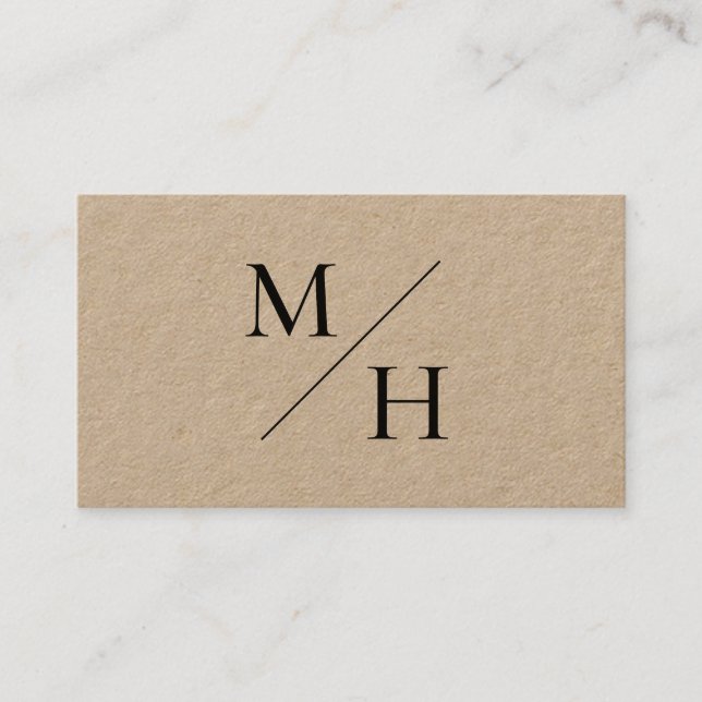 Minimalist Modern Diagonal Initials Monogram Kraft Business Card (Front)