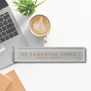 Minimalist Modern Doctor Grey Desk Name Plate