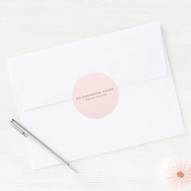 Minimalist Modern Doctor Professional Pink Classic Round Sticker (Envelope)