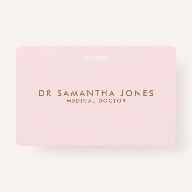 Minimalist Modern Doctor Professional Pink ID Badge (Front)