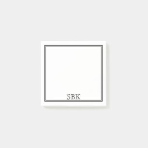 Minimalist Modern Double Border Three Initial Post-it Notes