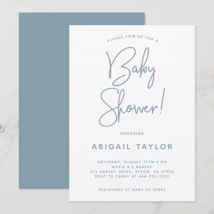 Minimalist Modern Dusty Blue Baby Shower Invitation