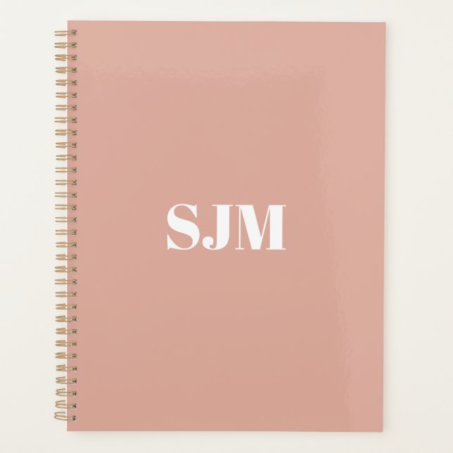 Minimalist modern dusty pink monogram initials planner (Front)