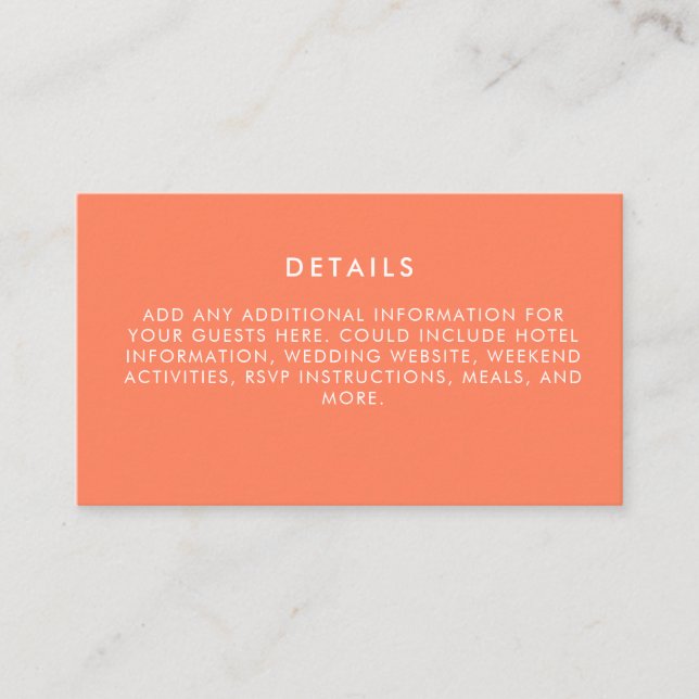Minimalist Modern Electric Tangerine Wedding  Enclosure Card (Front)
