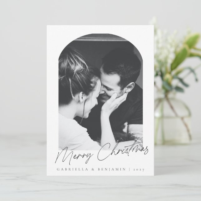 Minimalist Modern Elegant Arch Photo Christmas Holiday Card (Standing Front)