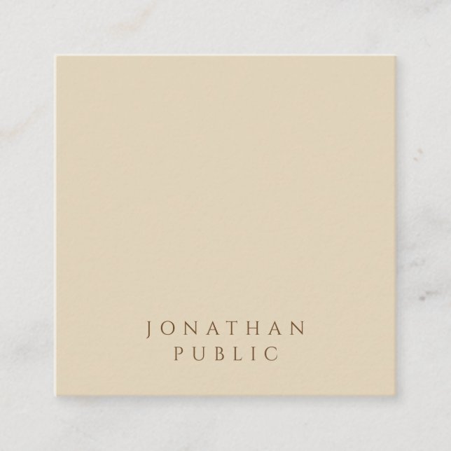 Minimalist Modern Elegant Beige Simple Template Square Business Card (Front)