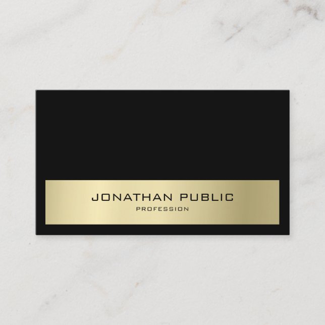 Minimalist Modern Elegant Black & Gold Semi Gloss Business Card (Front)