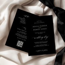 Minimalist modern elegant black QR code wedding