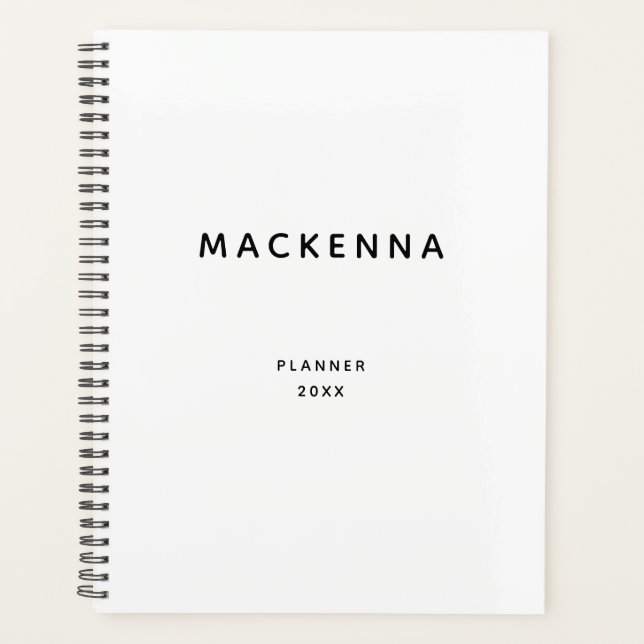 Minimalist Modern Elegant Black White Personalised Planner (Front)