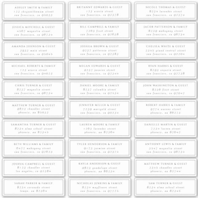Minimalist Modern Elegant Chic Guest Names Address (Front)