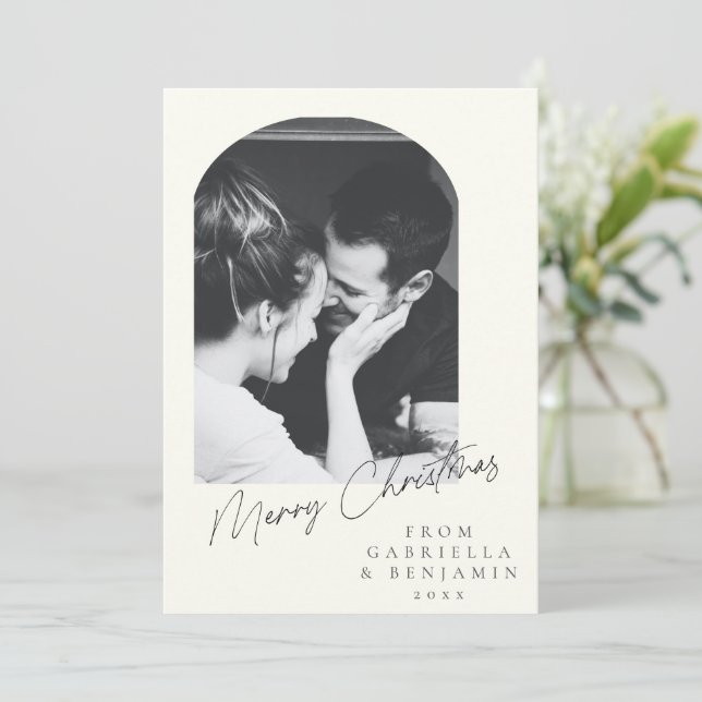 Minimalist Modern Elegant Custom Photo Christmas Holiday Card (Standing Front)