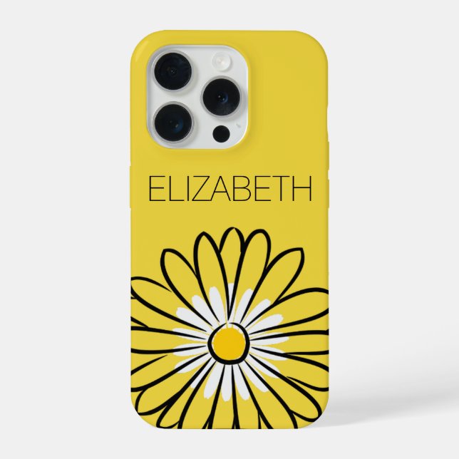 Minimalist Modern Elegant Daisy flower and text iPhone Case (Back)
