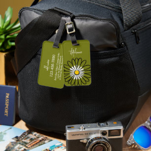 Minimalist Modern Elegant Daisy flower and text Luggage Tag