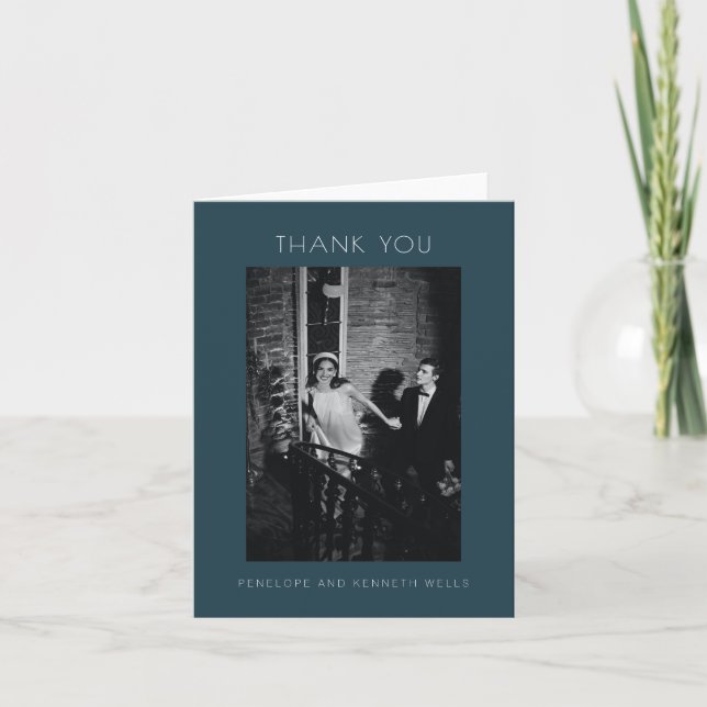 Minimalist Modern Elegant Dark Teal Wedding Custom Thank You Card (Front)