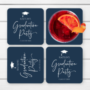 Minimalist Modern Elegant Graduation Party Square Paper Coaster