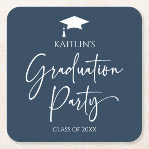 Minimalist Modern Elegant Graduation Party Square Paper Coaster