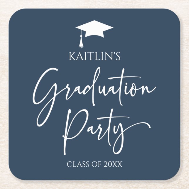 Minimalist Modern Elegant Graduation Party Square Paper Coaster (Front)