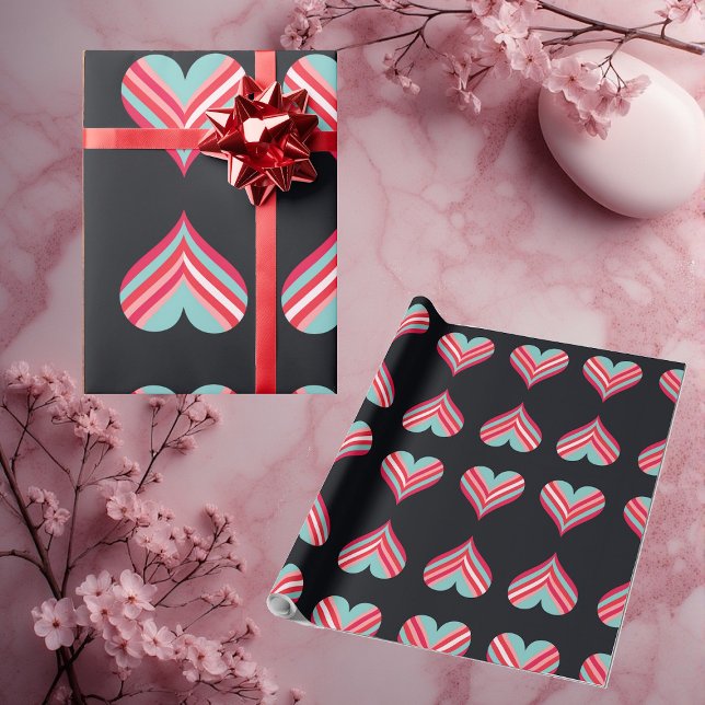 Minimalist Modern Elegant Hearts Romantic Stripes  Wrapping Paper (Minimalist Modern Elegant Hearts Romantic Stripes Wrapping Paper)