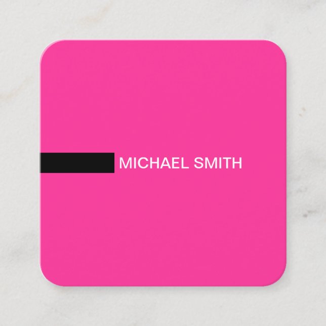 Minimalist Modern Elegant Hot Pink & Black Square Business Card (Front)