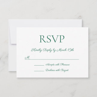 Minimalist Modern Elegant Hunter Green Wedding RSVP Card