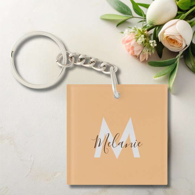 Minimalist modern elegant orange monogram  key ring (Creator Uploaded)