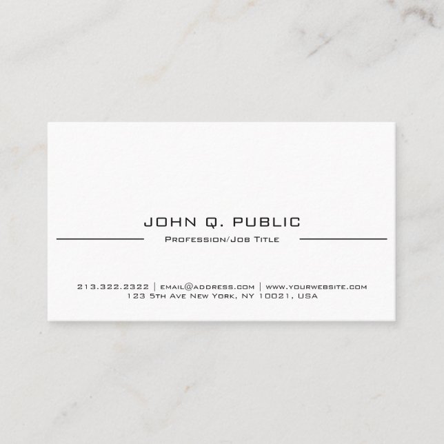 Minimalist Modern Elegant Plain White Business Card (Front)