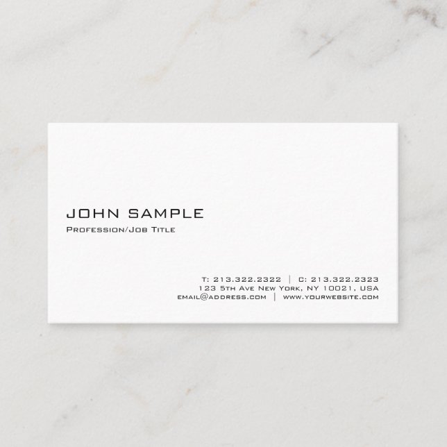 Minimalist Modern Elegant Professional White Business Card (Front)