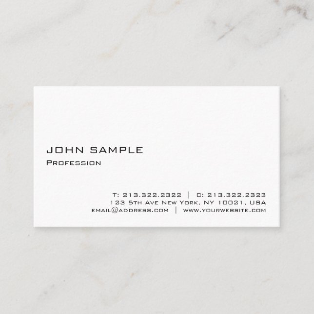 Minimalist Modern Elegant Professional White Business Card (Front)
