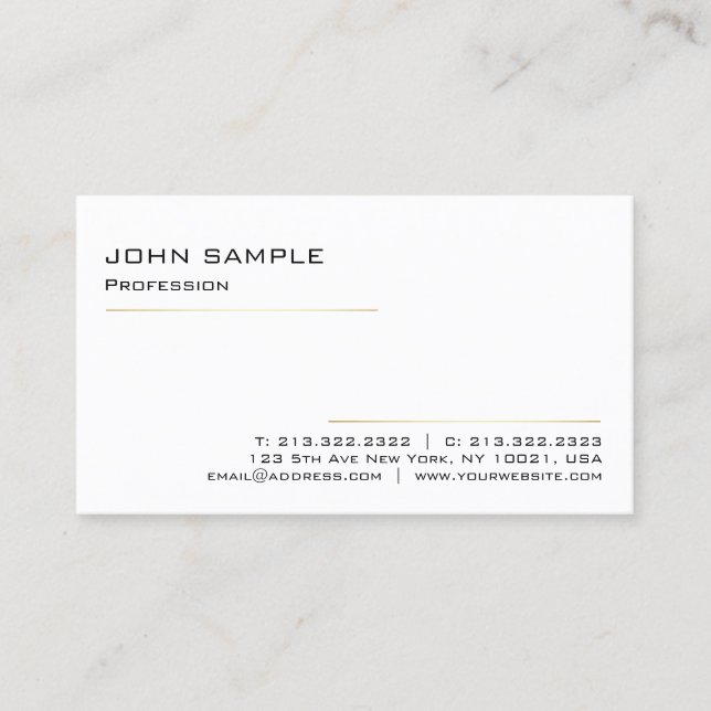 Minimalist Modern Elegant Professional White Gold Business Card (Front)