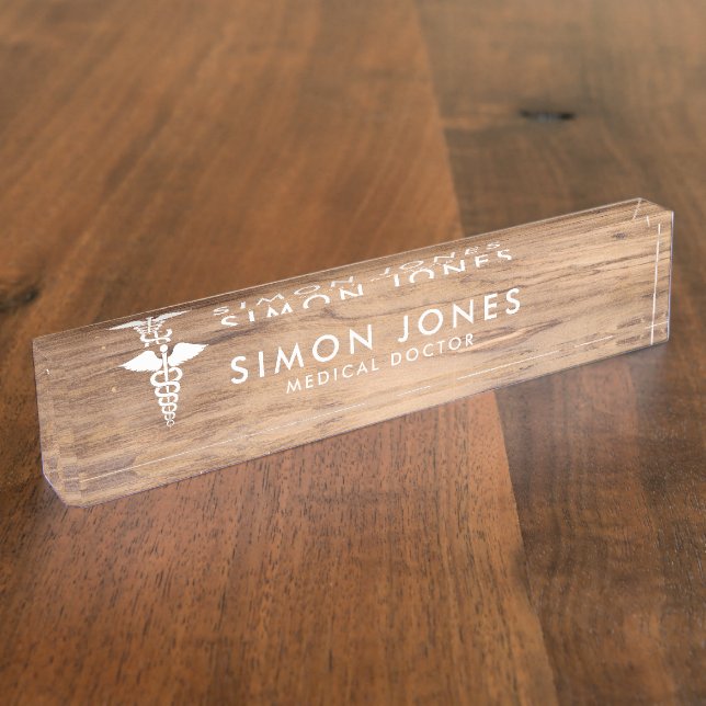 Minimalist Modern Elegant Simple Rustic Wood Nameplate (Side)