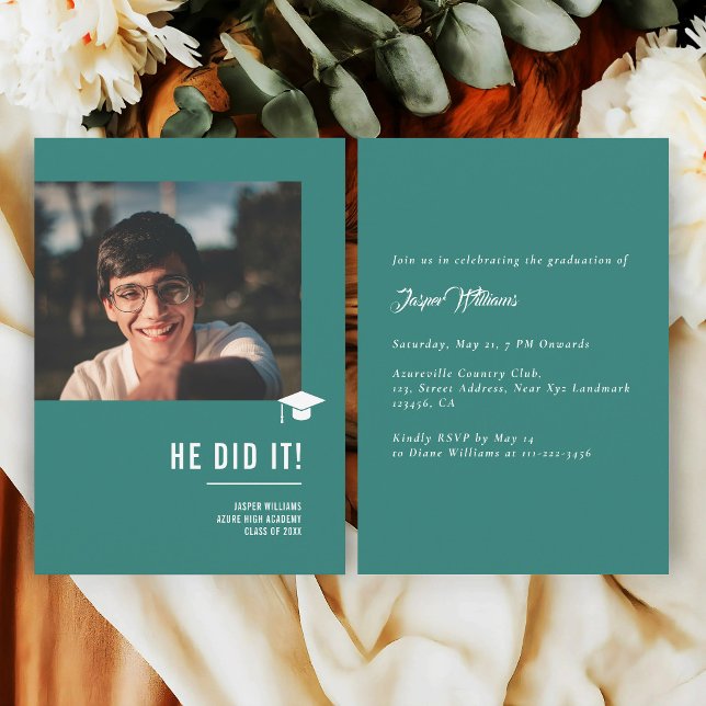 Minimalist Modern Elegant Teal Graduation Party Invitation (Creator Uploaded)