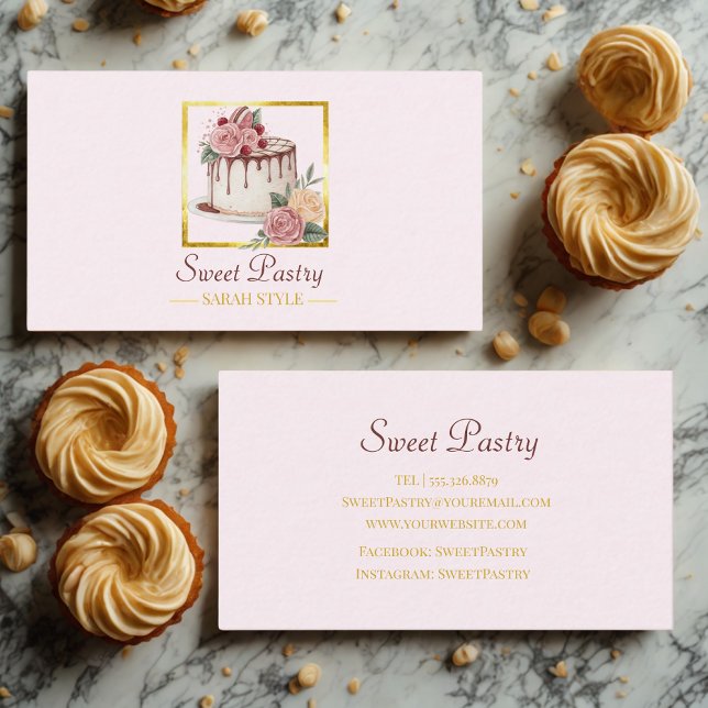 Minimalist Modern Elegant Watercolor Pastry Business Card (Creator Uploaded)