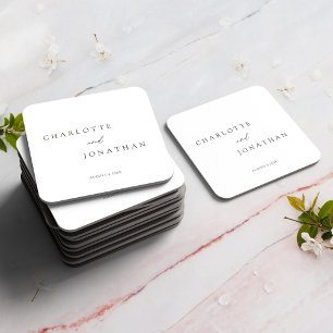 Minimalist Modern Elegant Wedding Square Paper Coaster