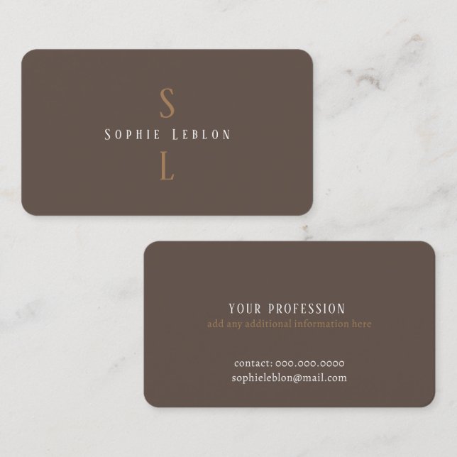 Minimalist Modern Elegantly Printed Brown Business Card (Front/Back)